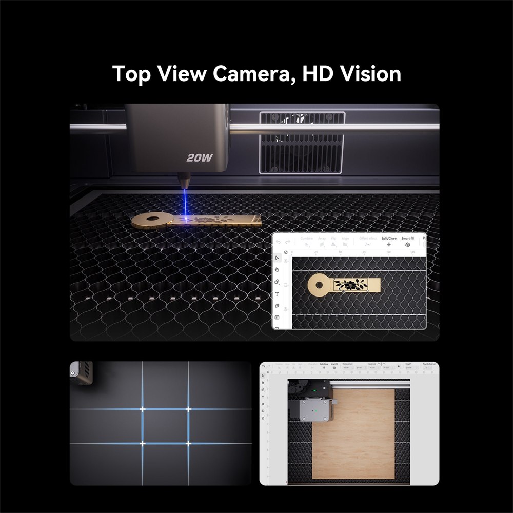 Falcon A1 Pro top-view camera aligning a design on a workpiece